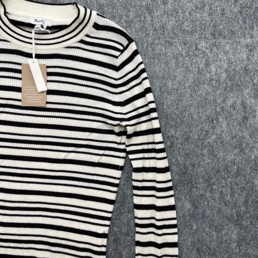 Madewell Sweater Womens Small Striped Double Layered Crewneck Merino Silk Blend